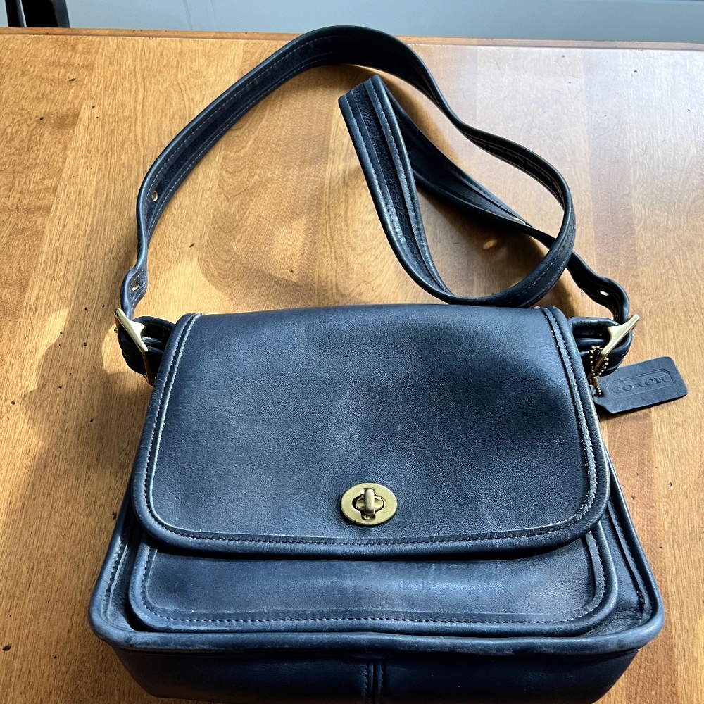 Used coach Navy blue hand bag